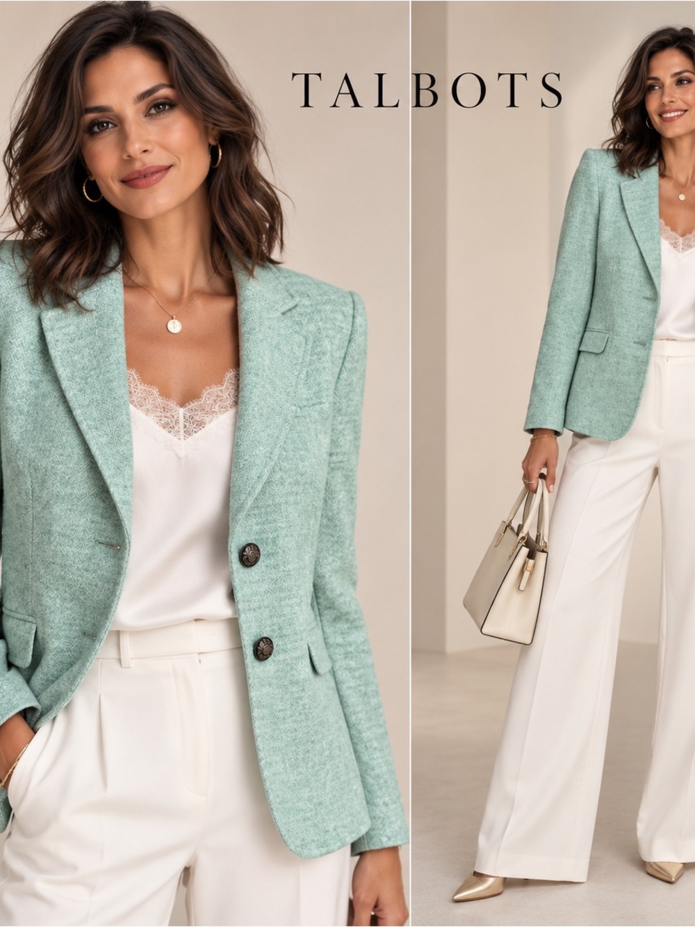 🌸Talbots $179 Mint Green Tailored Wool-Blend Blazer size 10 Quiet Luxury Classic